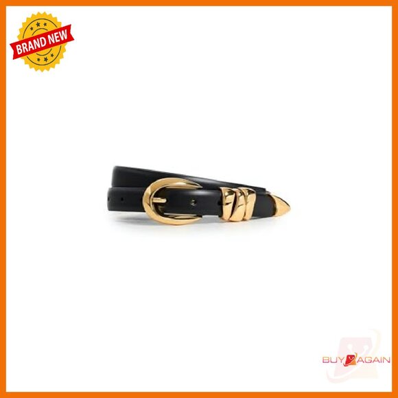 Chunky Metal Leather Belt, 1in Width, Polished Gold Hardware - Picture 2 of 6